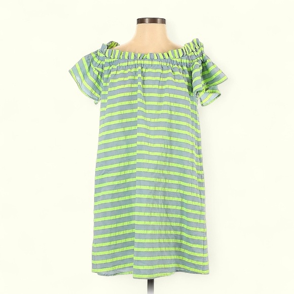 Anthropologie Corey Lynn Calter Green Striped Bayside Off  Shoulder Dress Small - Picture 1 of 7